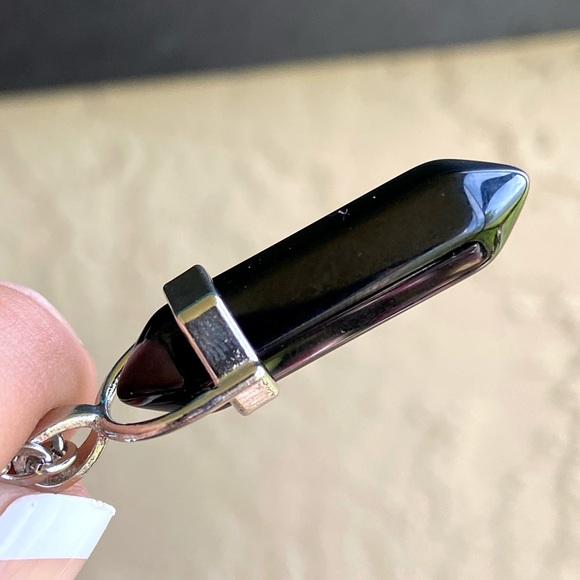 Handmade maille choker & Black obsidian bullet charm boho necklace - Picture 8 of 15